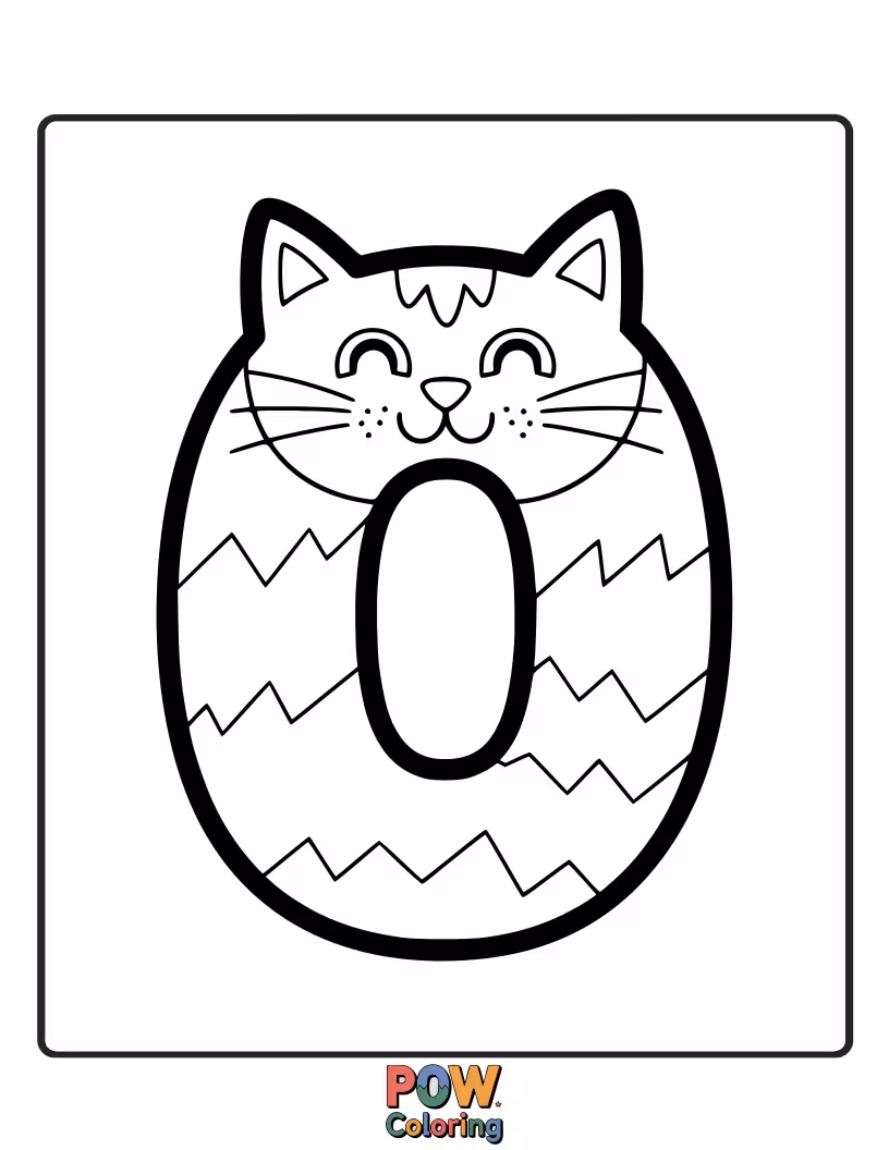 Free coloring page of sweet little cat turned playfully into the letter O