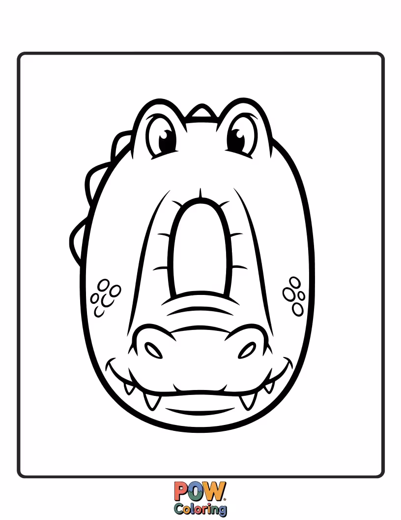 Free coloring page of gentle alligator playfully formed in the shape of O