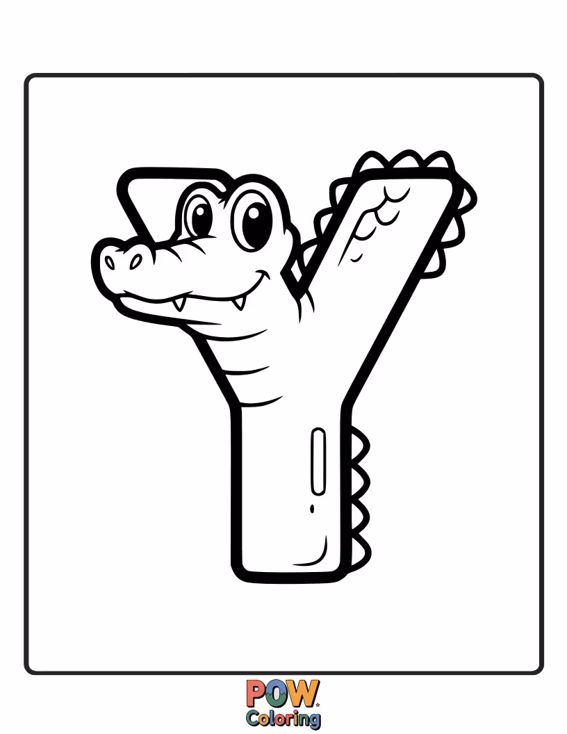 Free coloring page of delightful alphabet-style alligator made as letter Y