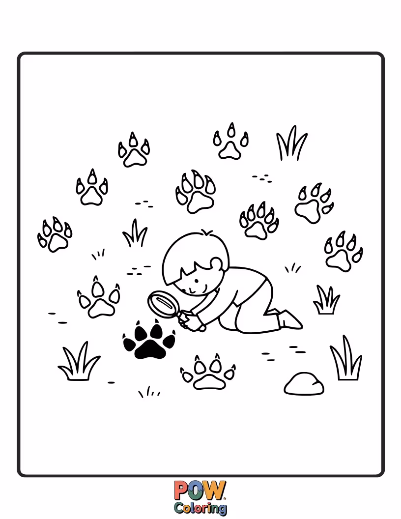 Free coloring page of Different animal footprints in the dirt. Learn to identify common animal tracks in the wild.