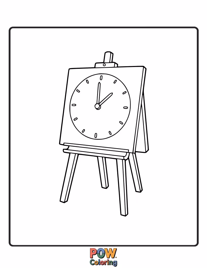 Free coloring page of A creative clock where the numbers are mini art canvases waiting for color.