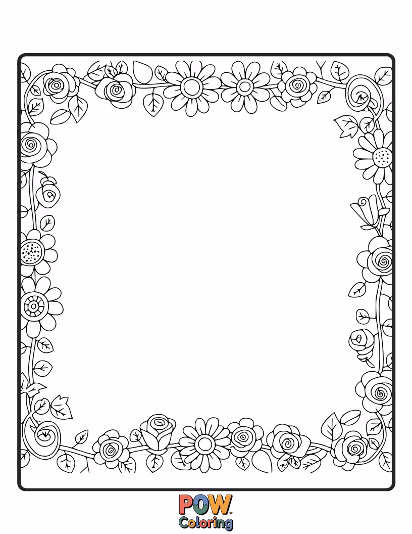 Free coloring page of Intricate floral vines create beautiful borders, perfect for framing artwork or adding decorative touches to any project.