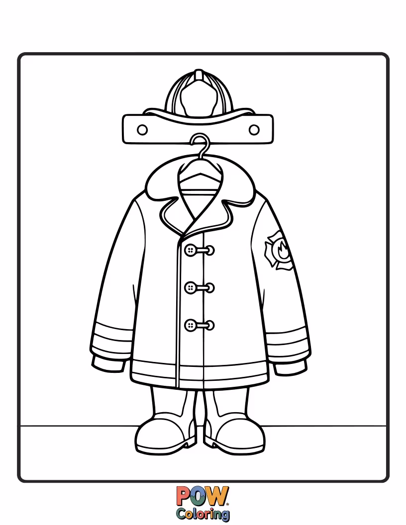 Free coloring page of A protective firefighter's jacket with reflective stripes, encouraging creative coloring and discussions about safety.