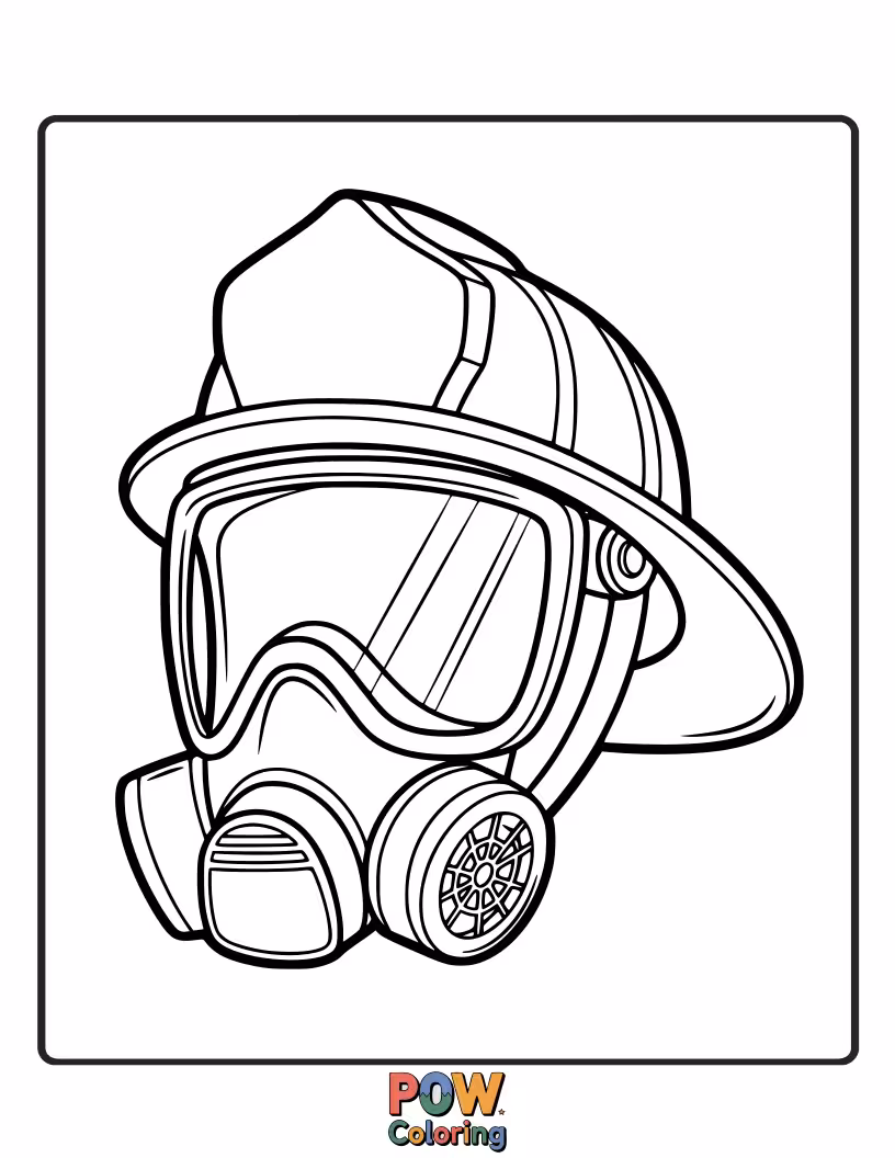 Free coloring page of A firefighter's mask with breathing apparatus, showcasing essential safety gear in a clear, outline format.