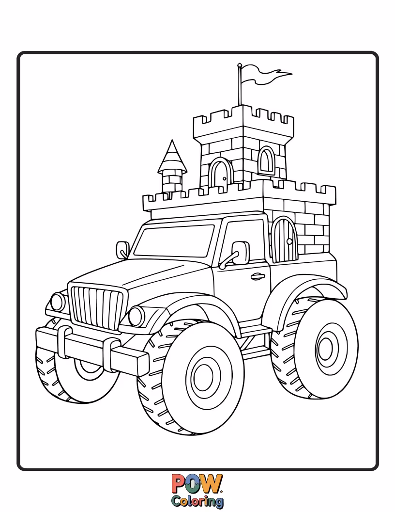Free coloring page of A majestic race car built for speed, resembling a knight's chariot or a royal carriage.