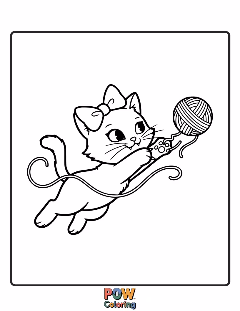 Free coloring page of Chococat chasing a butterfly through a blooming meadow.