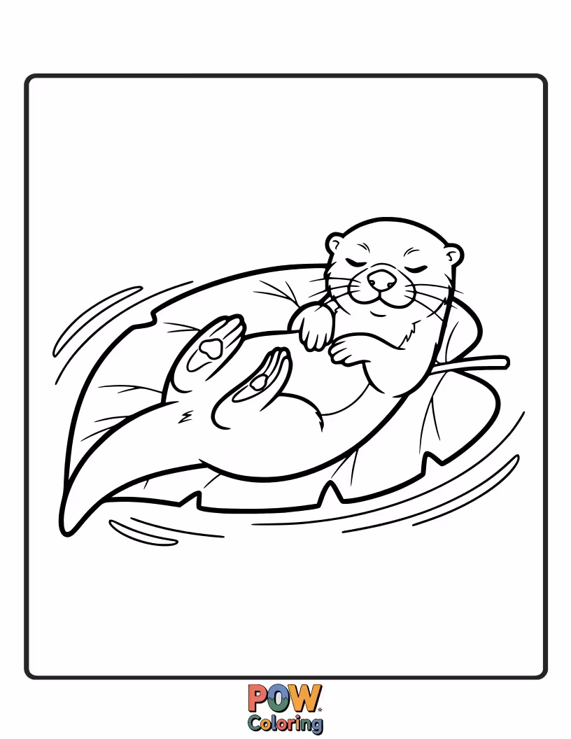 Free coloring page of A peaceful otter curled up asleep, perhaps on its back. Perfect for calm, relaxing coloring sessions.