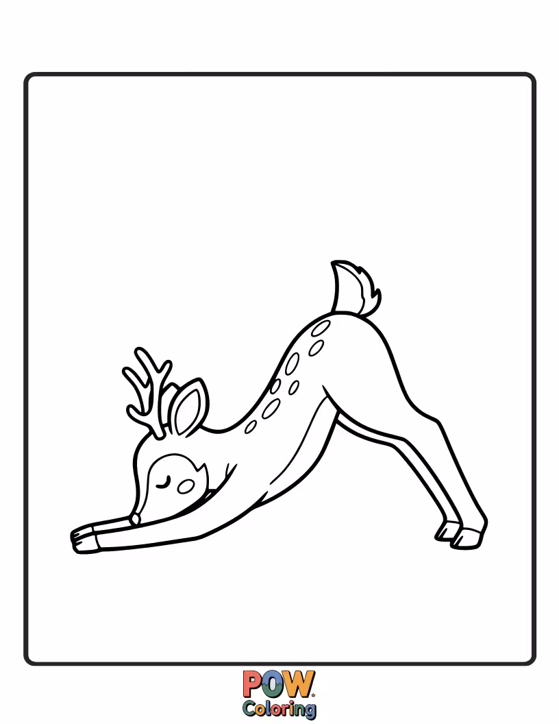 Free coloring page of This deer is attempting a pretzel pose, looking utterly confused but determined to find its zen.
