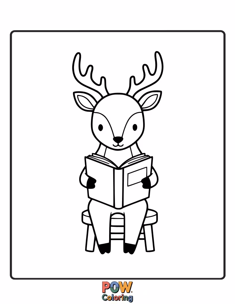 Free coloring page of This deer is engrossed in a book, its nose practically touching the pages, with a very serious expression.