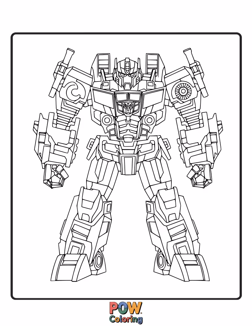 Free coloring page of The massive Decepticon combiner, Devastator, towering over a landscape, an epic coloring challenge.