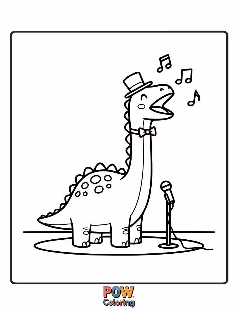 Free coloring page of This Ankylosaurus is belting out a tune with a microphone and operatic flair.