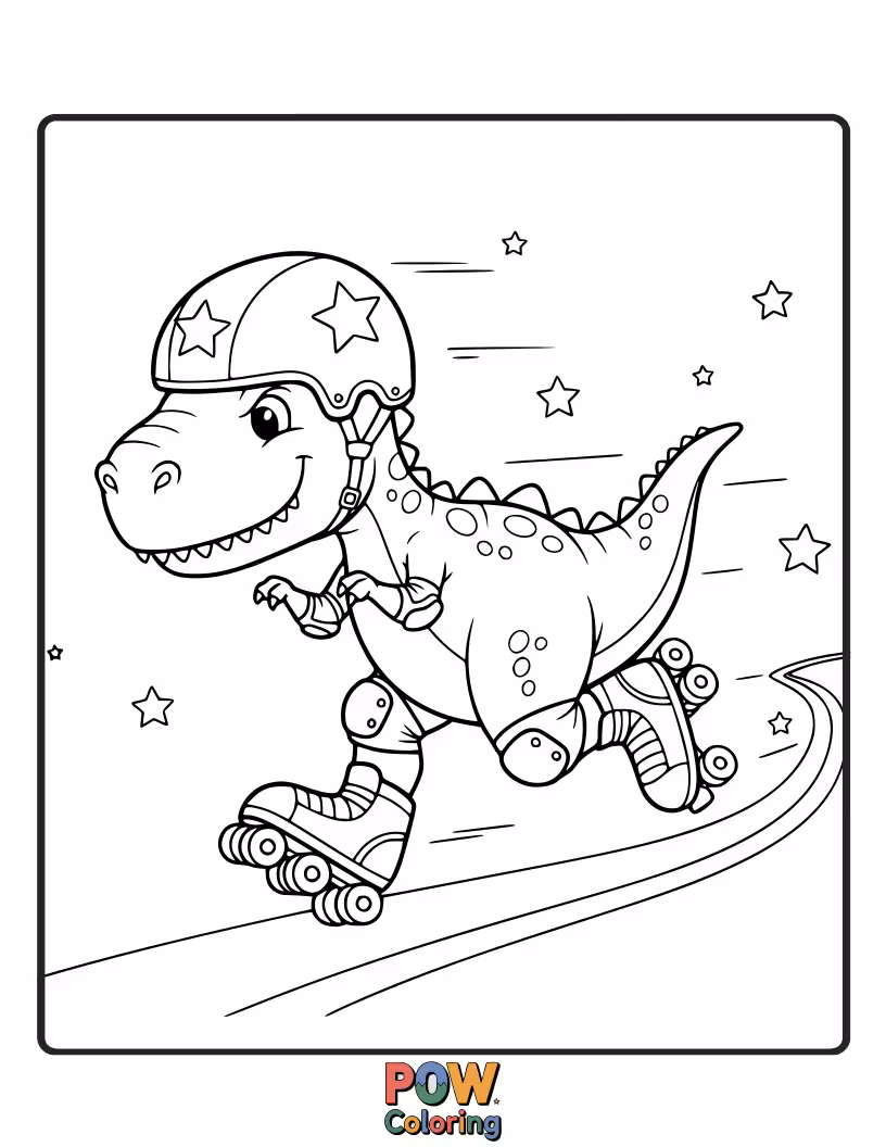 Free coloring page of This Pterodactyl is zooming around on roller skates, looking fierce and fast.