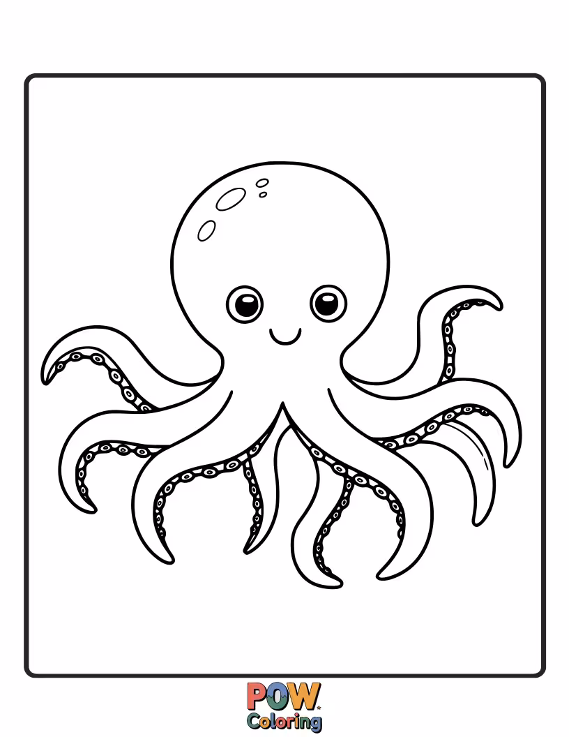 Free coloring page of A simple octopus with eight easy-to-color arms, promoting counting and fine motor skill development.