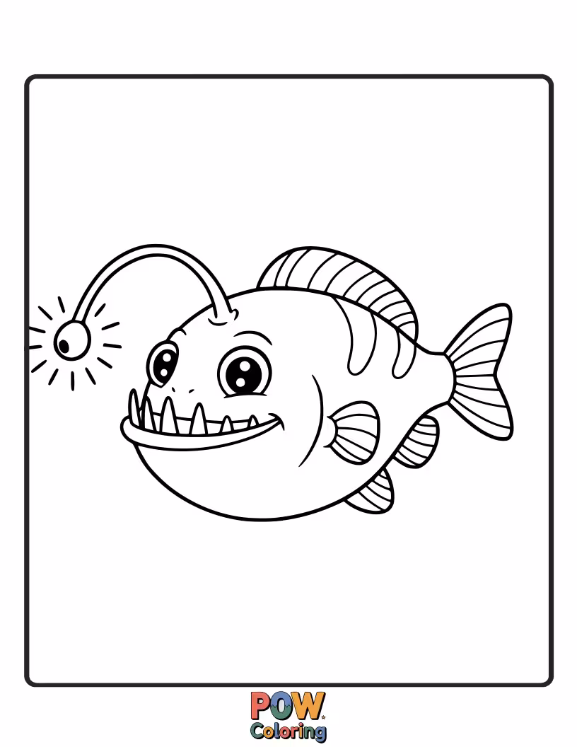 Free coloring page of A simple anglerfish with its distinctive lure, a fun and slightly mysterious creature for imaginative coloring.