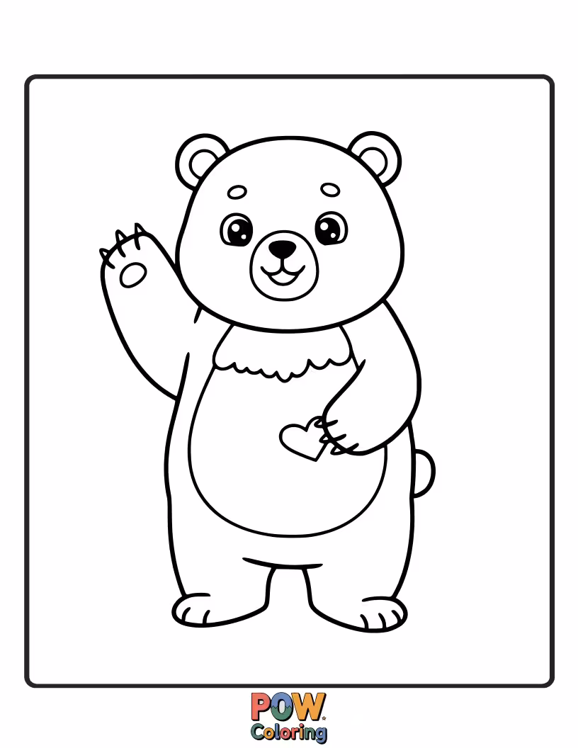 Free coloring page of A friendly mama bear with a warm smile, ready for your colorful touch. Perfect for little artists learning to fill spaces.
