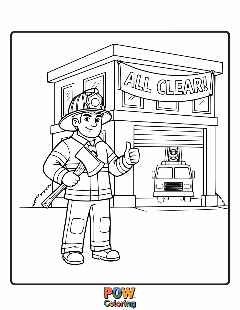 Free coloring page of A generic building outline, representing places firefighters are called to protect and serve.