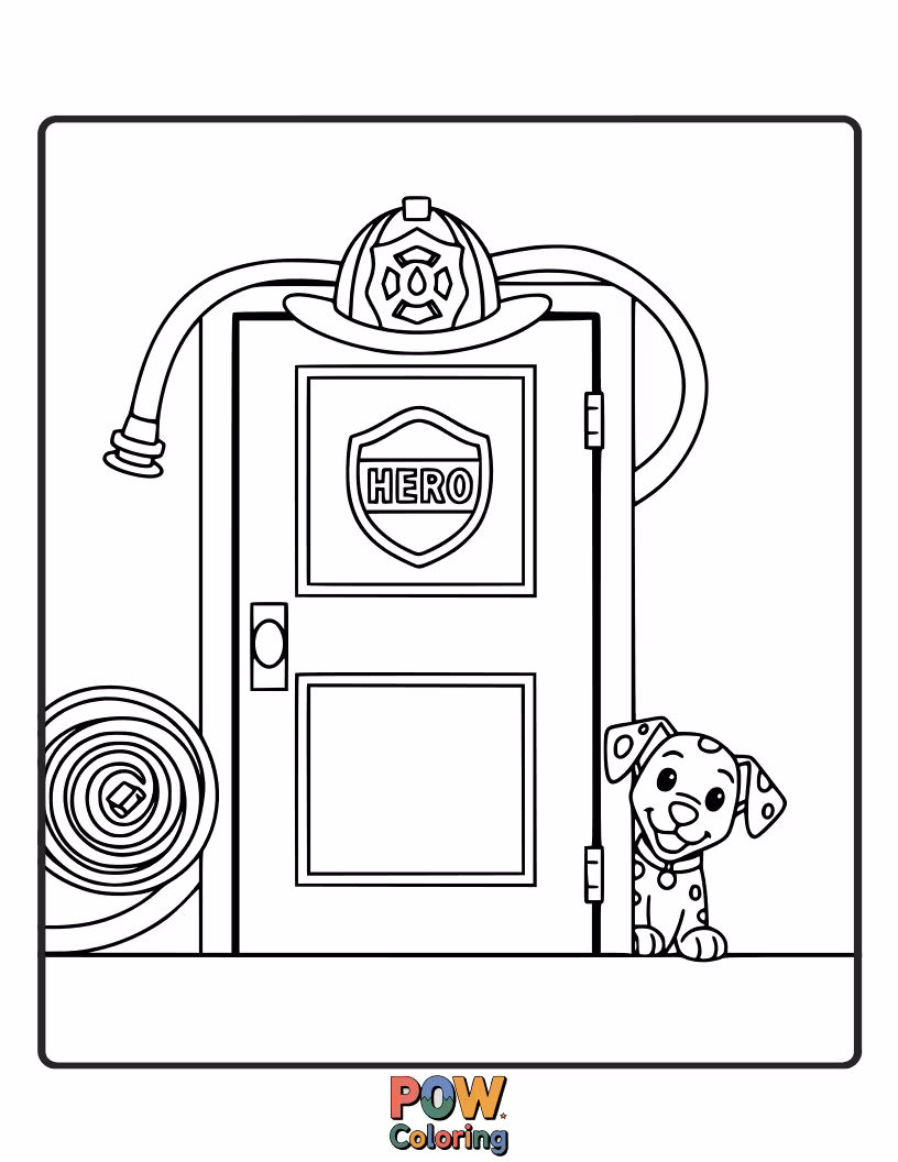 Free coloring page of A sturdy door, a point of entry and exit, to be colored as part of a protective scene.