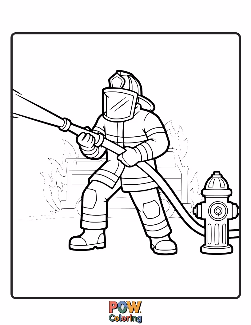 Free coloring page of The iconic silhouette of a firefighter, strong and determined, ready for any color combination.