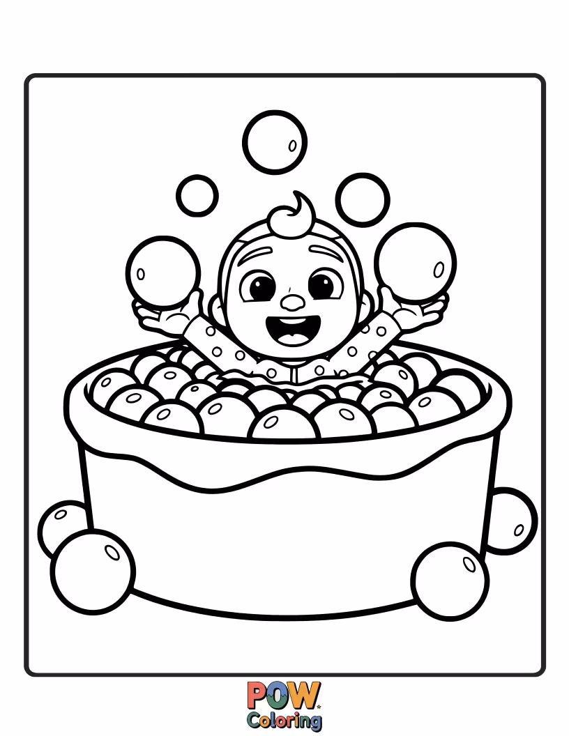 Free coloring page of JJ is having a blast in a colorful ball pit! Color all the different colored balls and JJ's excited expression.