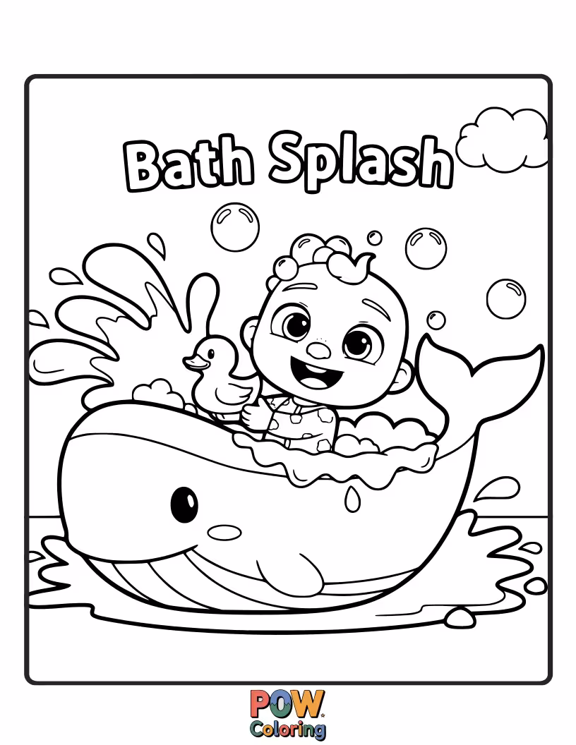 Free coloring page of Splish, splash, it's bath time for JJ! Color the bubbles, his rubber ducky, and his happy, wet hair.