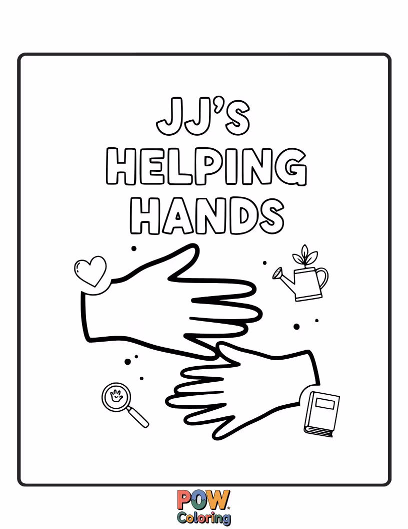 Free coloring page of JJ is helping his family with chores. Color him as he tidies up or helps with a simple task.