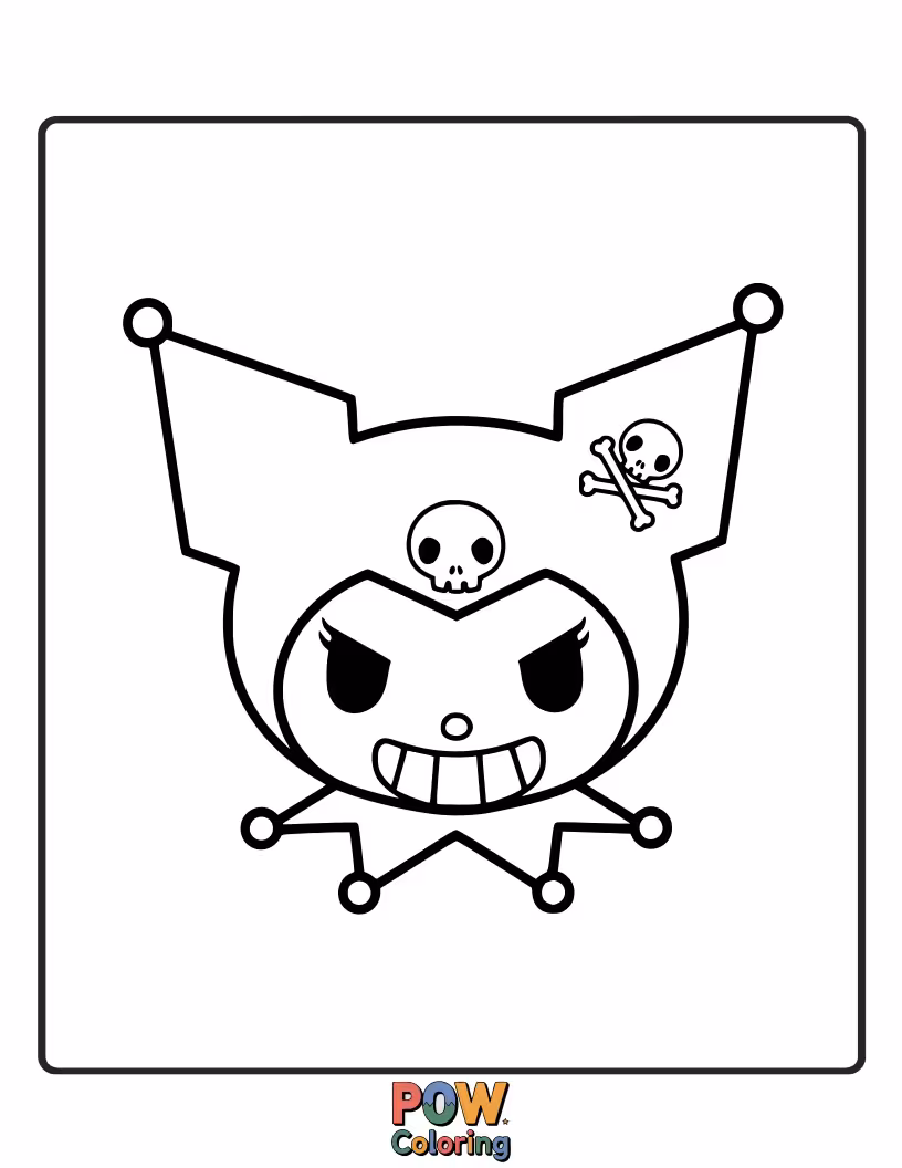 Free coloring page of Kuromi decorating her room with fun skull-themed posters and accessories.