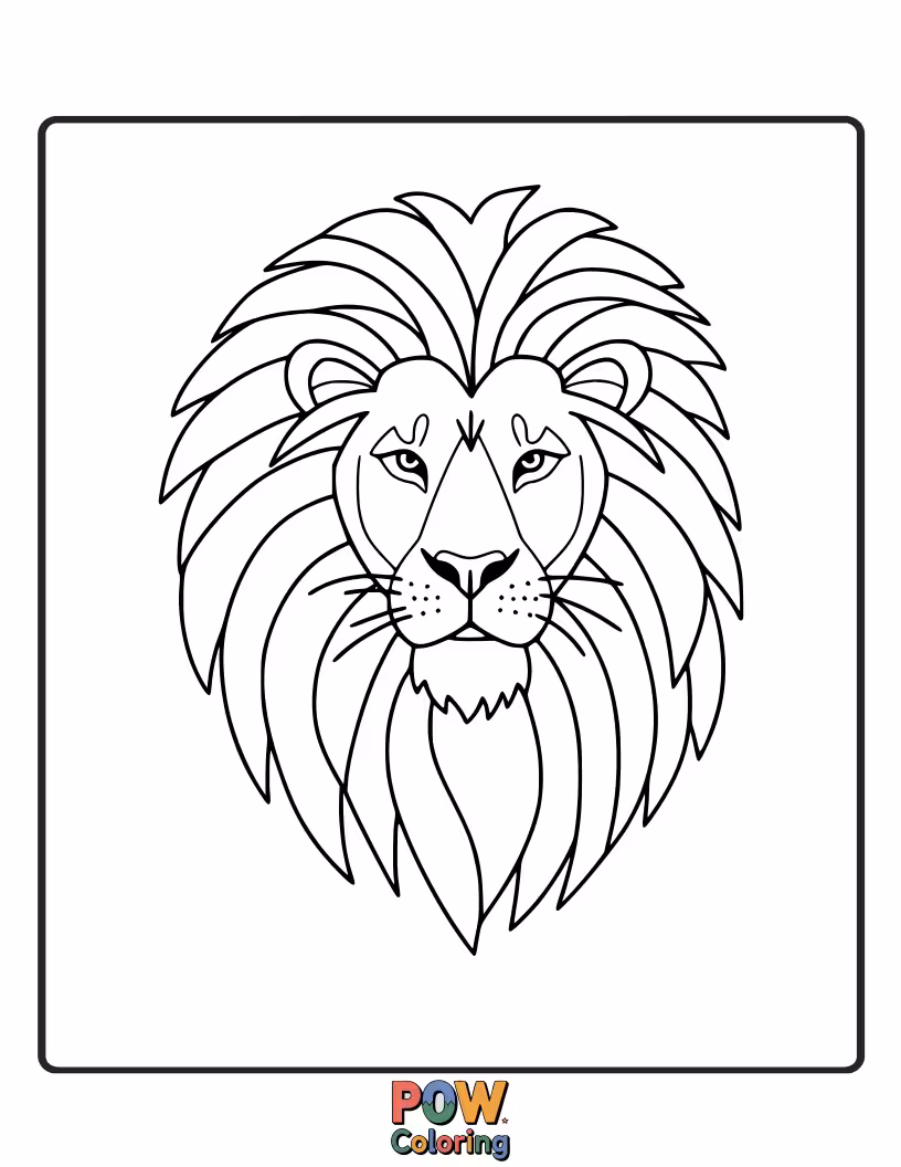 Free coloring page of A lion depicted with artistic, abstract shapes and lines.
