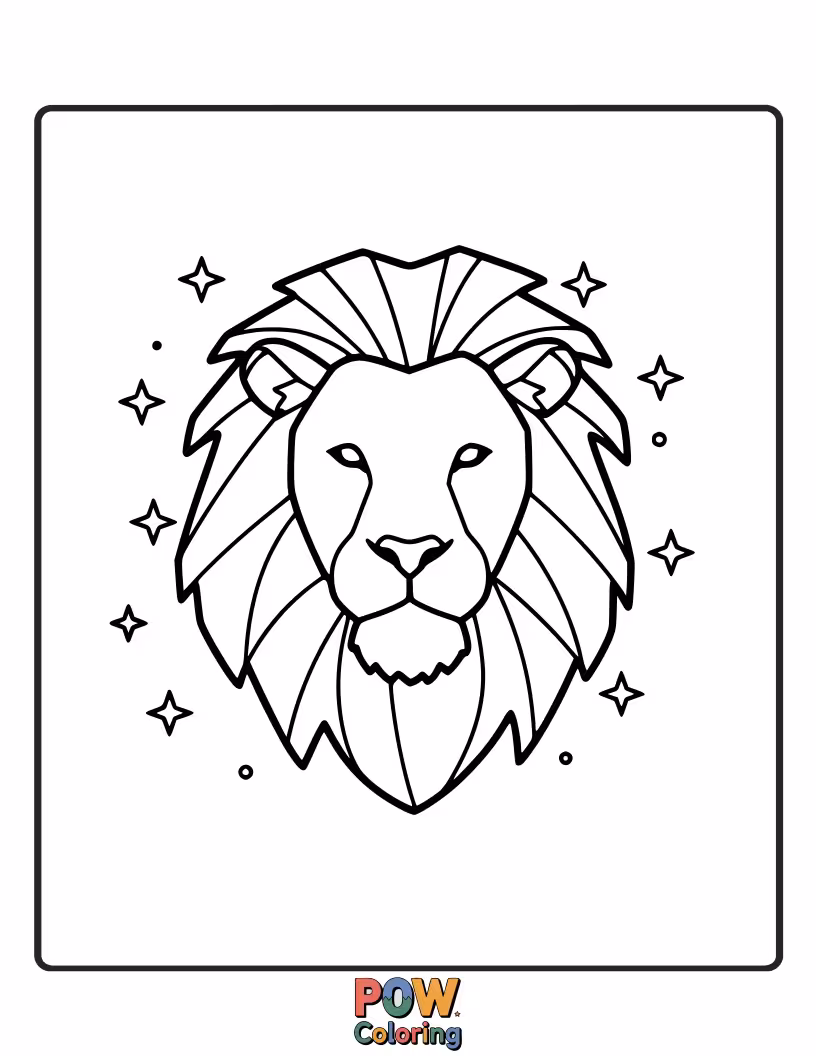 Free coloring page of A lion's silhouette outlined against a starry night sky.