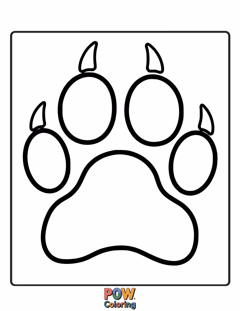 Free coloring page of A large, detailed outline of a lion's paw print.