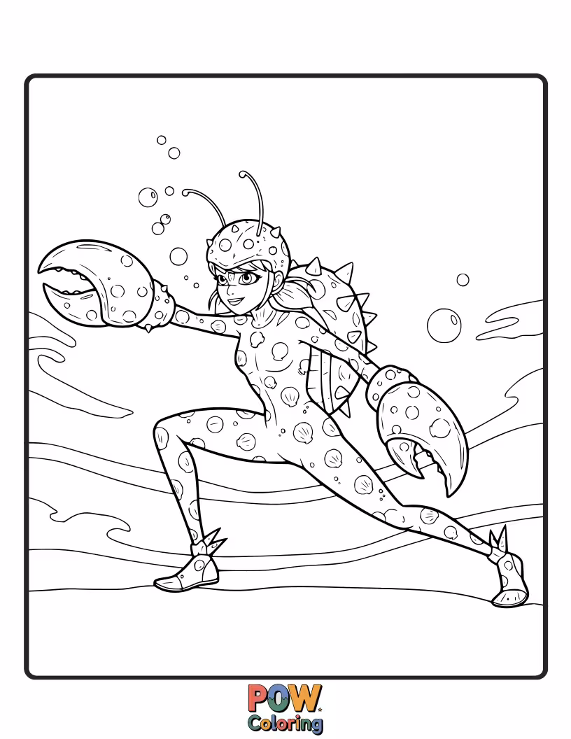 Free coloring page of Ladybug is posing like a transformed lobster with oversized pincers.