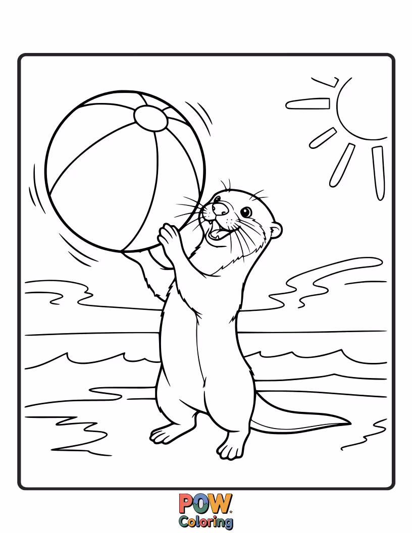 Free coloring page of A whimsical otter tossing and playing with a smooth, round ball. Unleashes imagination and playful themes.