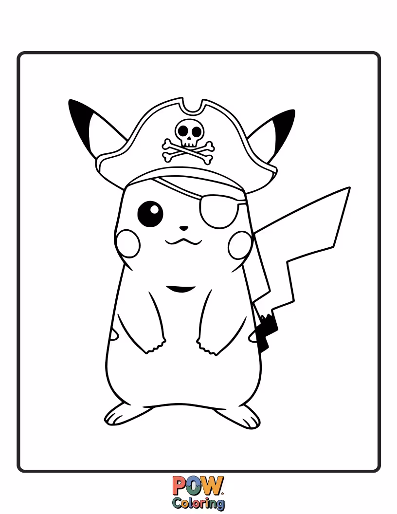 Free coloring page of Pikachu sporting a stylish, oversized hat.