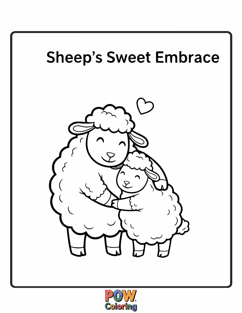 Free coloring page of Two fluffy sheep are caught in a woolly hug, their hearts full of love and warmth on this special Valentine's Day.