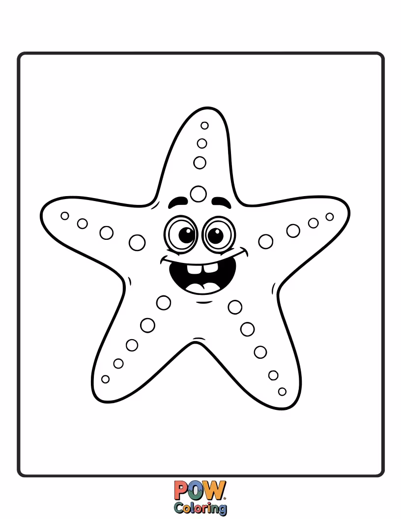 Free coloring page of A basic starfish with five easy-to-color arms, a fun and recognizable ocean shape for young children.