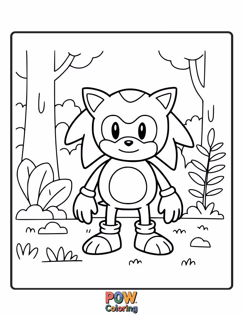 Free coloring page of Sonic interacting with a mythical forest creature. Enchanting and imaginative.