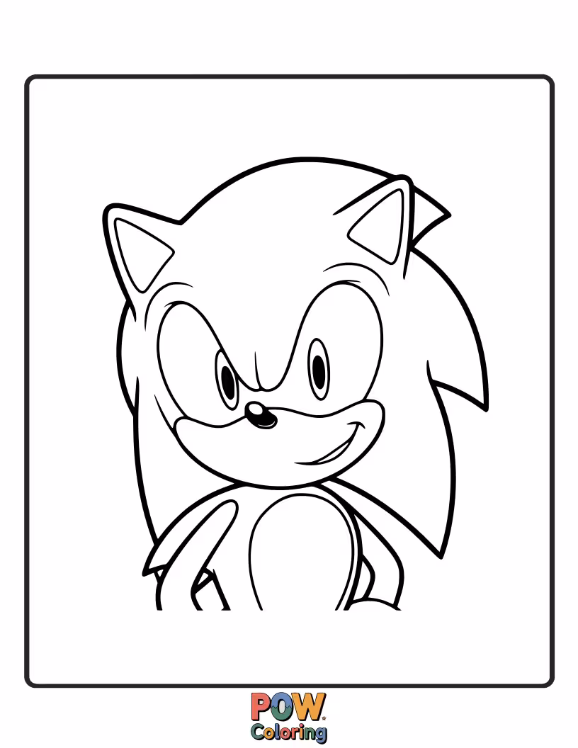 Free coloring page of A cheerful portrait of Sonic with his signature grin. Simple and sweet for young children.