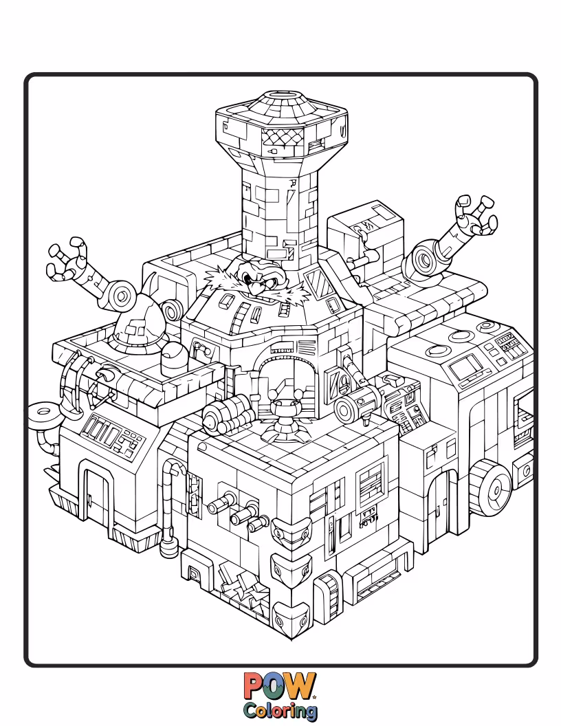 Free coloring page of Sonic infiltrating Dr. Eggman’s secret lair. Intrigue and danger to color.