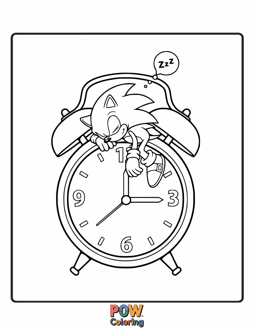 Free coloring page of A sleepy Sonic taking a break after a long adventure. Peaceful and calm for coloring.