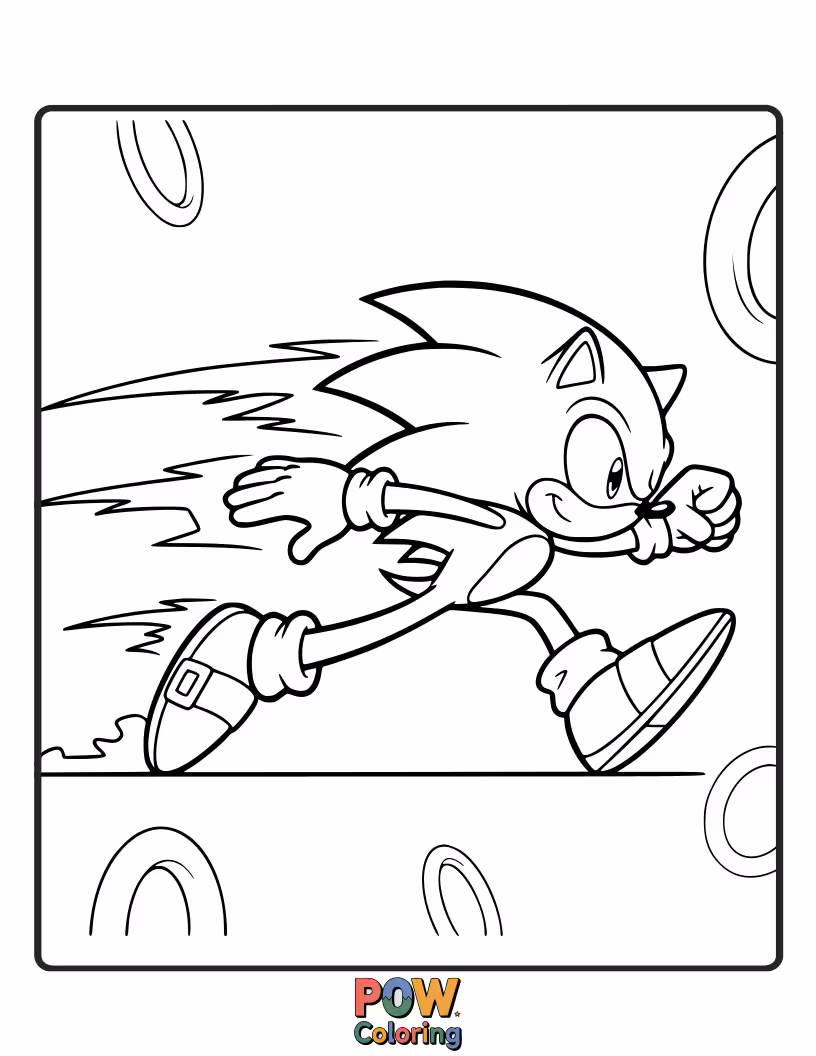 Free coloring page of Running at top speed, Sonic leaves a blur of blue. Perfect for little ones who love action!