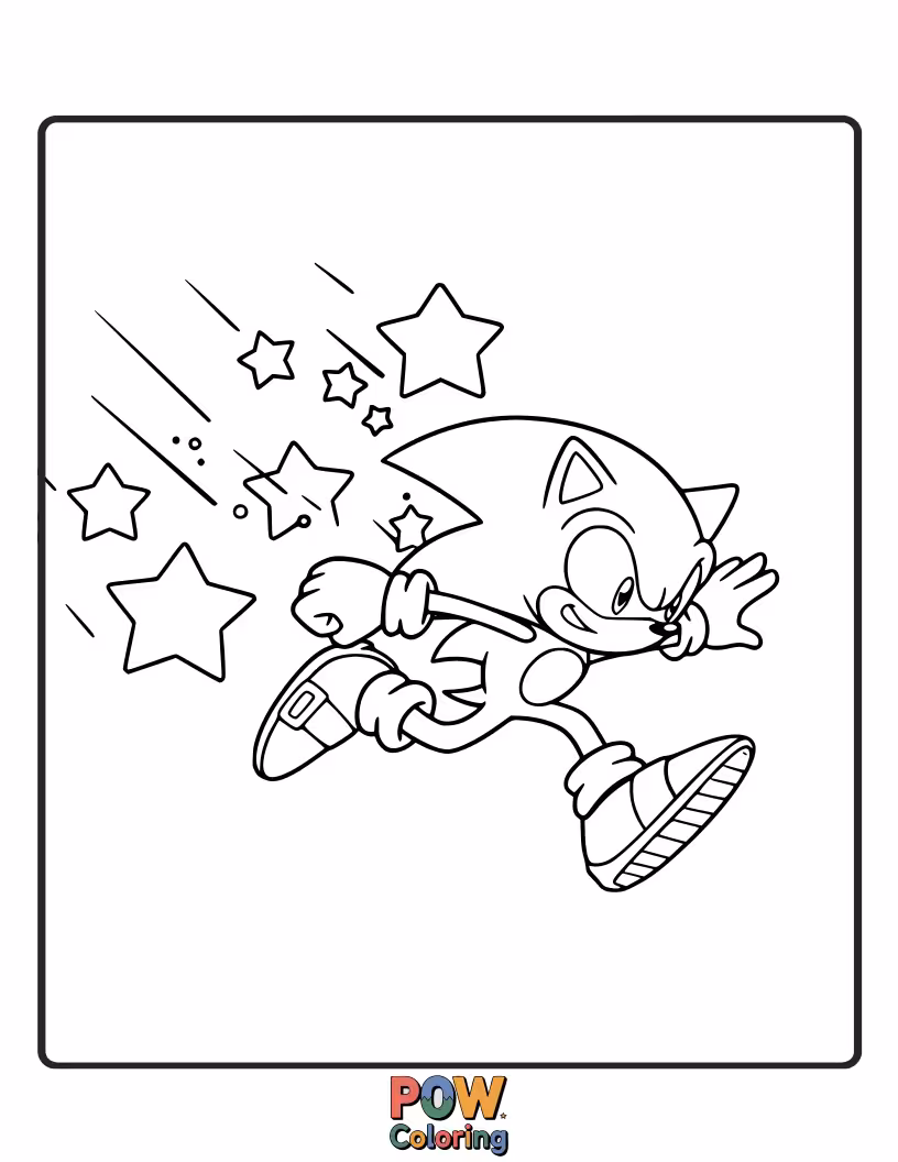 Free coloring page of Sonic watching shooting stars or a meteor shower. Cosmic wonder.
