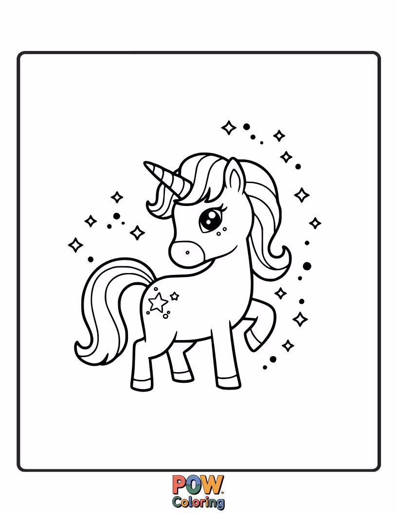 Free coloring page of Unicorn leaving a trail of magical sparkle dust as it trots gracefully.