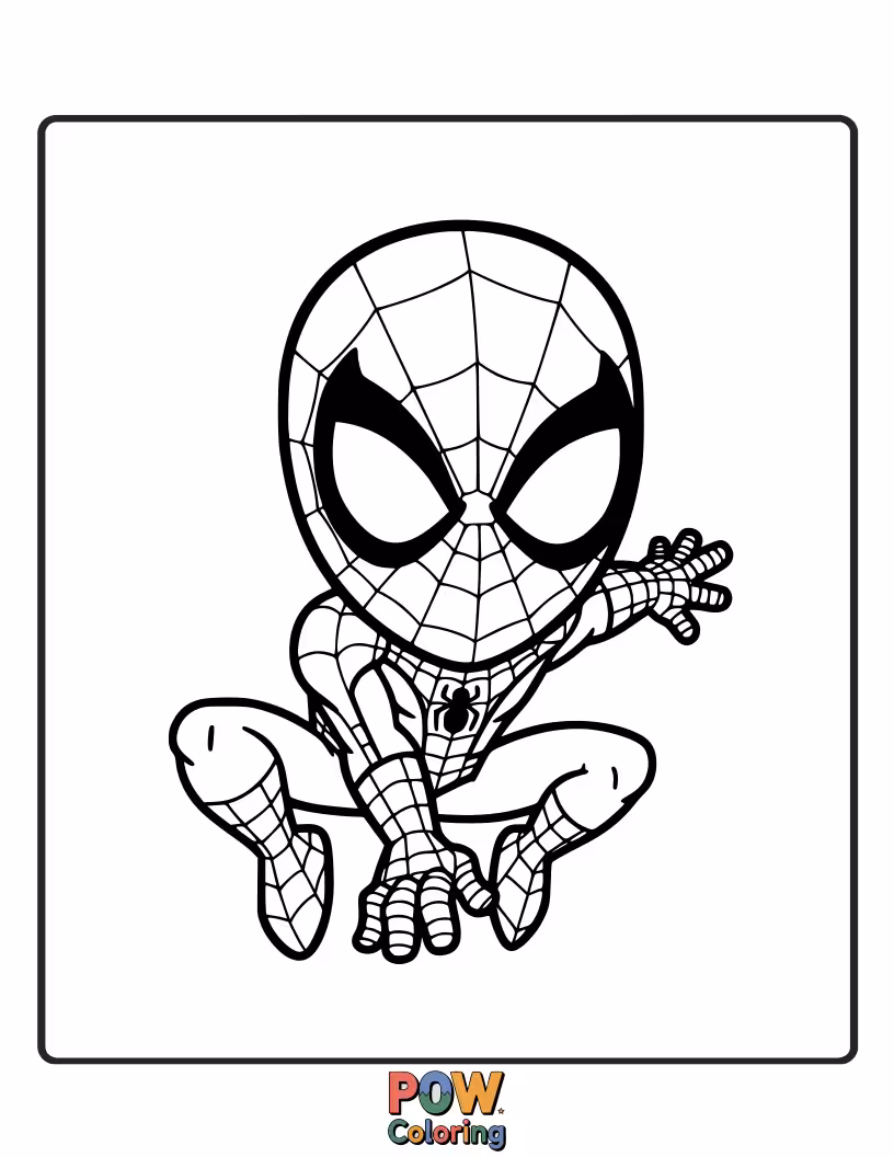 Free coloring page of A confident Spider-Man with a playful grin, ready to face any challenge.