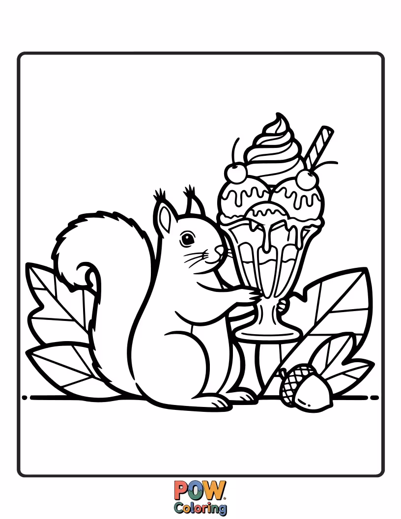 Free coloring page of A busy squirrel is caught burying a heart-shaped acorn for its special someone, proving that even small gestures hold big love.