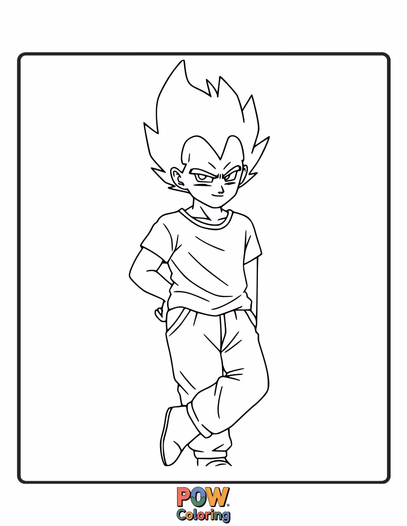 Free coloring page of Vegeta in a relaxed standing pose.