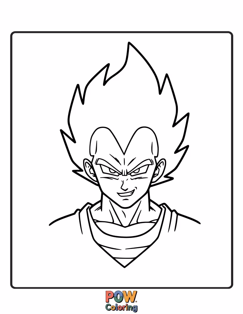 Free coloring page of Vegeta with a triumphant smirk after a victory.