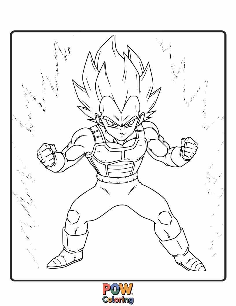 Free coloring page of Vegeta in the midst of Super Saiyan transformation.