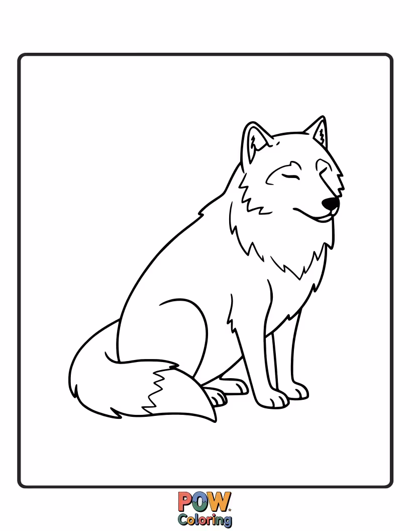 Free coloring page of A tranquil wolf resting peacefully, perhaps dreaming of the wild and free life.