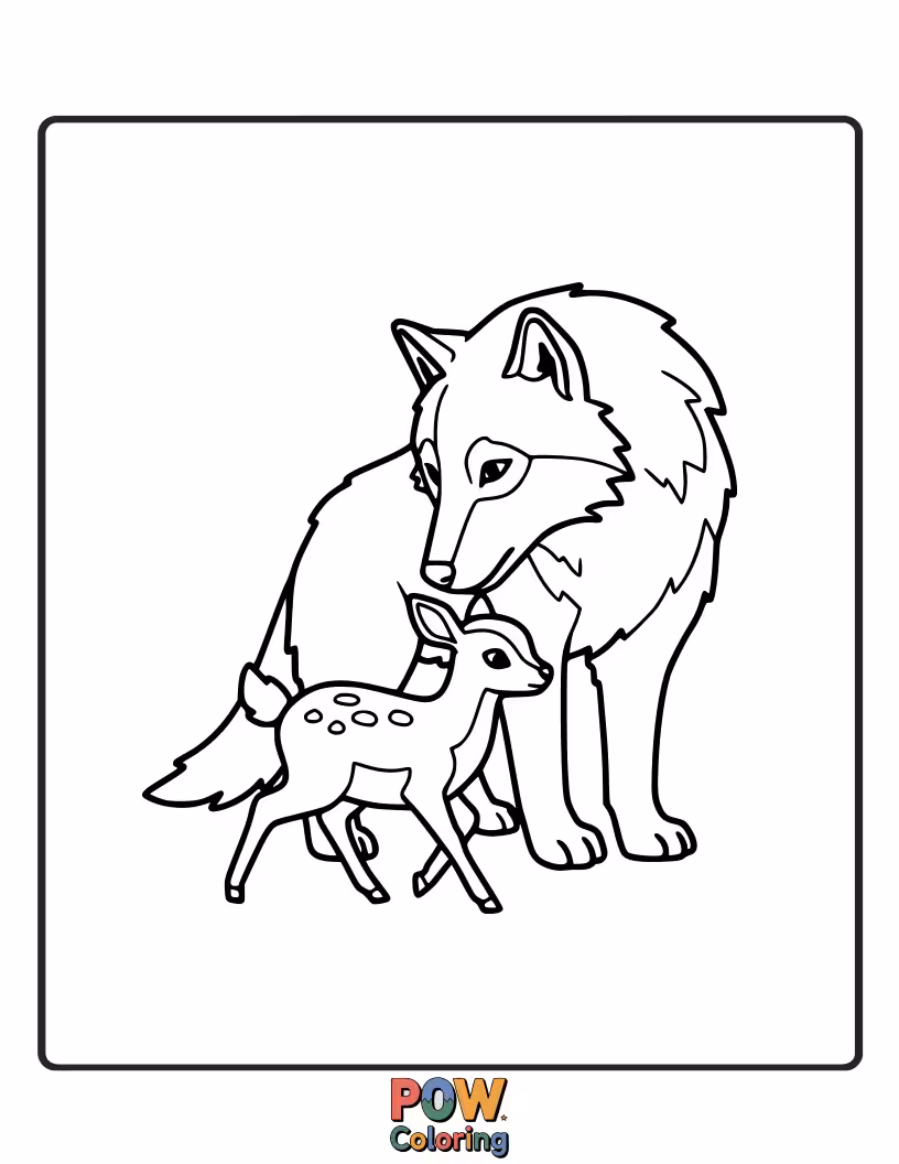 Free coloring page of A strong wolf guarding a recent catch, showcasing its survival instincts.