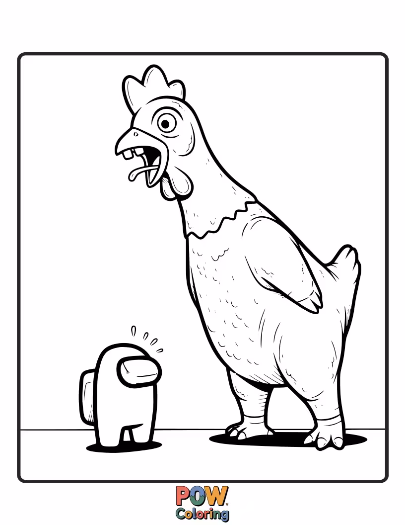 Free coloring page of An imposter wielding a massive rubber chicken as a weapon.