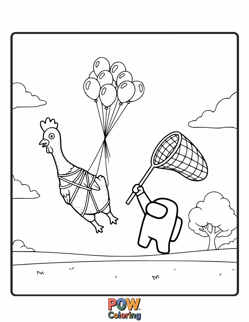 Free coloring page of A crewmate using a rubber chicken to bravely "fight" a vent.